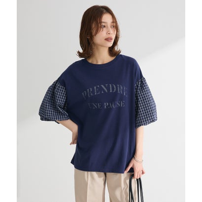 グリーン パークス Green Parks チェックバルーンスリーブロゴチュニック (ネイビー)