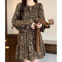 テディショップ Teddyshop レディース 長袖小花柄ティアードミニワンピース (ブラウン)