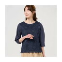 トーキョーシャツ TOKYO SHIRTS 前身頃レースブラウス 七分袖 レディース (ネイビー)