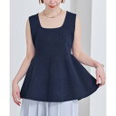 ユアーズ ur's 前後2wayスポンディッシュスクエアネックペプラムニット (ネイビー)