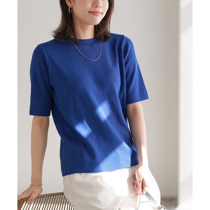 選べるネック多機能ニット5分袖トップス【クルーネック】 （ロイヤルブルー）