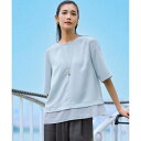 23区(大きいサイズ) 【洗える】ストレッチジョーゼット シアーコンビ カットソー (スカイブルー系)