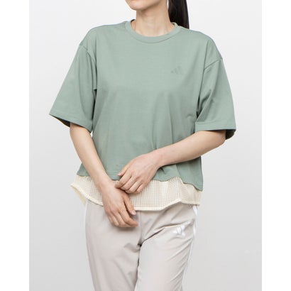 アディダス adidas レディース 半袖Tシャツ W LUX CA メッシュレイヤードTシャツ AP JY1124 (グリーン)