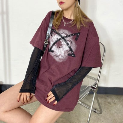 ノンヘッジ non-hedge ブリーチレースストーンアンサンブルビッグTシャツ （レッド）