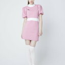 ドゥ アヴニール Doux Avenir パフスリーブ バイカラー ワンピース (ピンク)
