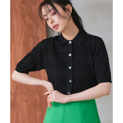 ルイルエブティック RUIRUE BOUTIQUE 透かし編みニットポロ （ブラック）