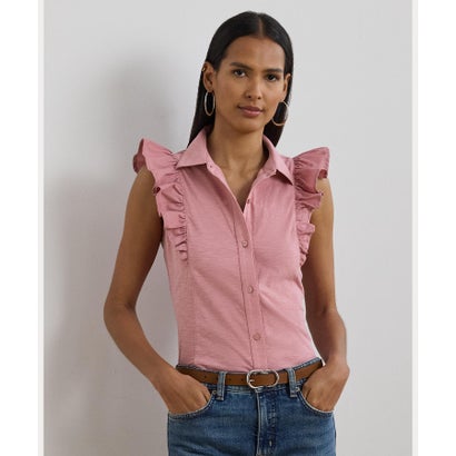 ローレン ラルフ ローレン LAUREN RALPH LAUREN フリルトリム ジャージー スリーブレス シャツ (650ピンク) ローレン ラルフ ローレン LAUREN RALPH LAUREN フリルトリム ジャージー スリーブレス シャツ (650ピンク)