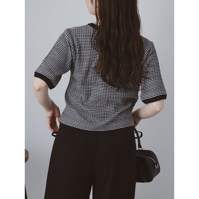 エヘカソポ ehka sopo 幾何柄半袖ニット （ブラック）