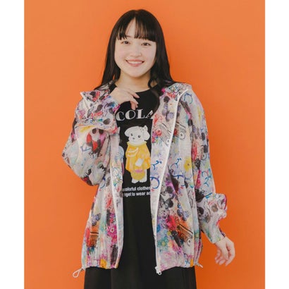 スカラー ScoLar ワンちゃん・アート花柄 2柄展開シアーパーカー (ピンク)