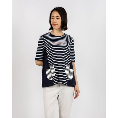 ブローディア BRODIAEA ボーダー切り替え半袖チュニックTシャツ (ネイビー)