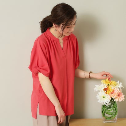 イッツデモ ITS'DEMO 【UVケア/吸水速乾/マシンウォッシャブル/冷感】麻調合繊チュニックブラウス<らくケアシリーズ> (レッド(061))