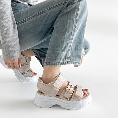 楽天LOCOMALL（ロコンド公式ストア）シューズインクローゼット Shoes in Closet -シュークロ- 軽量厚底 ベルクロベルト バックル スポーツサンダル 7486 （ピンク/ベージュ）