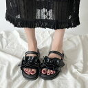 シューズインクローゼット Shoes in Closet -シュークロ- 軽量厚底 2WAY ボリューム ラッフル / フリル サンダル 6908 (ブラック/スムース)