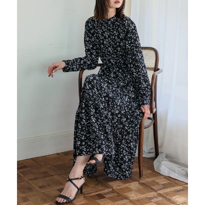 ヴィータフェリーチェ VitaFelice 無地/フラワープリント ウエストゴムマキシワンピ (FWBLACK)