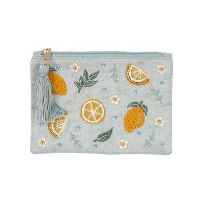 カンカン KANKAN レモン刺繍ポーチS （ライトブルー）