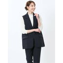 麻調合繊 テーラード ロングジレ(セットアップ可能) (紺) 半袖 レディース シャツ カットソー トップス ブラウス カジュアル インナー ビジネス ギフト ...