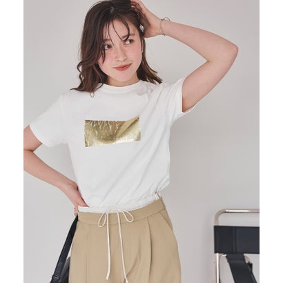 ティティベイト titivate 箔プリントコンパクトTシャツ （オフホワイト/ゴールド）