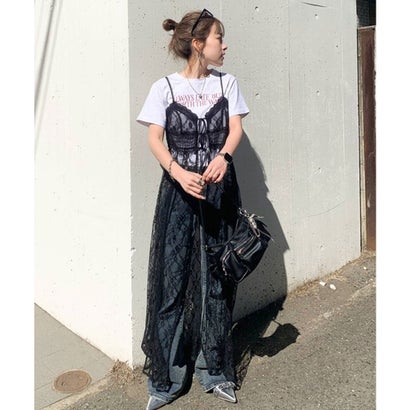 クラシカルエルフ Classical Elf 【mily bilet】トレンド満載大人ガーリー。レース使いシアーキャミワンピース （ブラック）