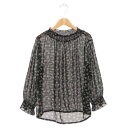 ミ・デゥー mi・deu・・・ 小花柄シャーリングネックブラウス (ブラック)