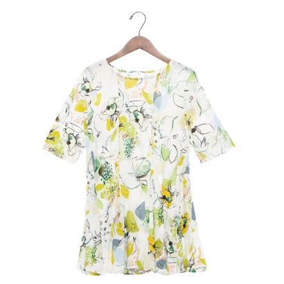 ミ・デゥー mi・deu・・・ 植物柄ハギ切替チュニック (ホワイト)