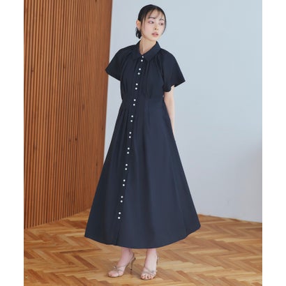 ルイルエブティック RUIRUE BOUTIQUE 【洗える】タック&フレア ロングシャツワンピース (ブラック) ルイルエブティック RUIRUE BOUTIQUE 【洗える】タック&フレア ロングシャツワンピース (ブラック)