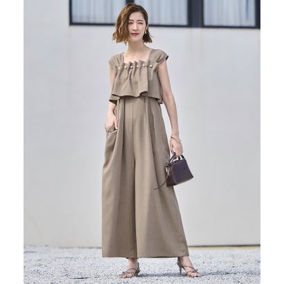 ルイルエブティック RUIRUE BOUTIQUE 洗える ストレッチ ｜ フロント パール フレア サロペット ｜ レディース おしゃれ きれいめ リゾート 休日コーデ ウエストゴム ワイドパンツ オールインワ