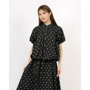 エグランティーヌ EGLANTINE 【セットアップ対応】ドットバルーン半袖ブラウス パールボタン (ブラック)