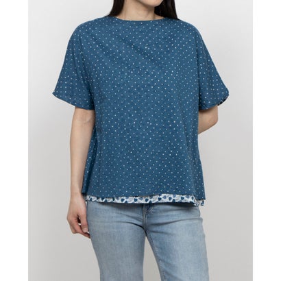 カンカン KANKAN リーフ＆ドットプリントリバーシブル2wayブラウス （ブルー）