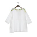 カンカン KANKAN ミモザ刺繍コットンリネンチュニック (ホワイト)(4)