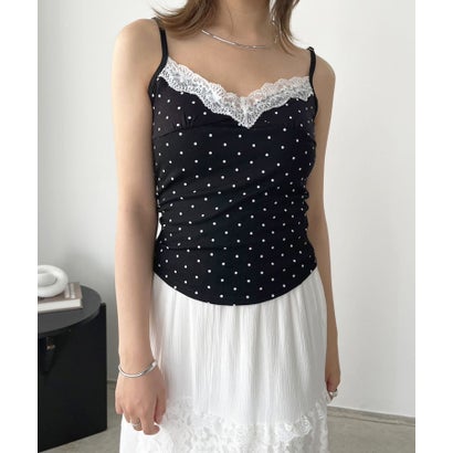 ジュエローブ Jewelobe ドット×レースブラキャミソール （ブラック）