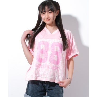 乐天商城 - リコ シュクレ RiCO SUCRE レースナンバリングTシャツ （ピンク）