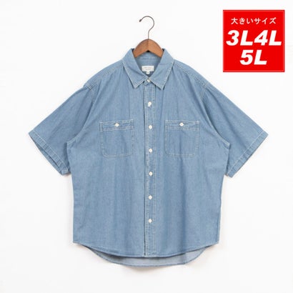 マルカワ MARUKAWA 大きいサイズ 3L 4L 5L 5OZ デニムシャツ 半袖 メンズトップス （サックス）