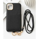 エモニーク emonique iPhone カード収納ポケット付き ショルダーストラップ PUレザースマホケース カバー (ブラック)