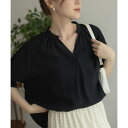 マックハウス Mac-House nAvy 5分袖スキッパーブラウス (ブラック)