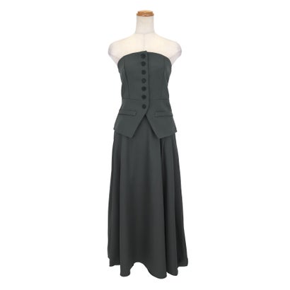 レティカ Retica シンプルベスト+フレアロングスカートセットアップ結婚式パーティードレス30代40代 （グレー）