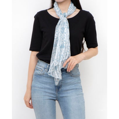 カンカン KANKAN 猫＆小花柄プリントショール （ブルー）