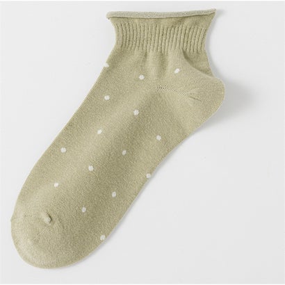アンドカワイイ And Kawaii ショートソックス ドット柄万能ソックス 通気性 柔らか素材 コットン レディース （グリーン）