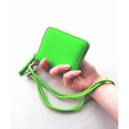 キュー Q 蛍光レザーカードウォレット （ライトグリーン）