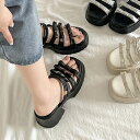 シューズインクローゼット Shoes in Closet -シュークロ- 軽量厚底 2WAY メニーリボン ヒール サンダル 5992 (ブラック)