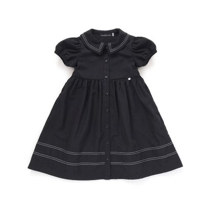 ベベ プチ ポワ ヴェール BeBe Petits Pois Vert 【店舗限定】ライン襟付き前開きパフスリーブワンピース(95~150cm) （ブラック）