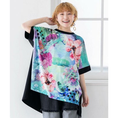 スカラー ScoLar 花クラゲ柄 切替チュニック (ブラック) スカラー ScoLar 花クラゲ柄 切替チュニック (ブラック)