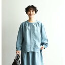 フォーリン アンド コー fall-in&co ほんのりとストライプ柄のリネンブラウス 先染生地 ピンタック入り リネン100% 青 240413-3 (青)