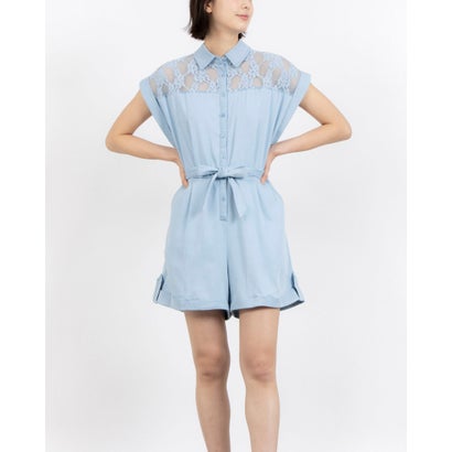 ガウディ GAUDI レース切替シャンブレーショートサロペット (BLUE) ガウディ GAUDI レース切替シャンブレーショートサロペット (BLUE)
