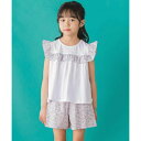 ベベ プチ ポワ ヴェール BeBe Petits Pois Vert 【店舗限定】花柄スクエアフリルチュニック+ショートパンツセット(95~150cm (パープル系)