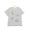 プティマイン petit main 【接触冷感】モチーフロゴ刺繍半袖Tシャツ (チャコール)