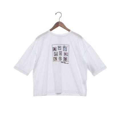 ブローディア BRODIAEA シルケットコットン切手風刺繍5分袖Tシャツ （オフホワイト）