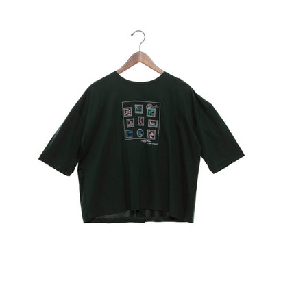 ブローディア BRODIAEA シルケットコットン切手風刺繍5分袖Tシャツ （ダークグリーン）