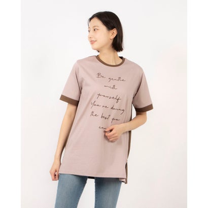 ブローディア BRODIAEA マルチシルケットシリーズ 配色切り替えロゴ半袖チュニック （ブラック）