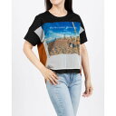 ブローディア BRODIAEA オーガンジー転写プリント 配色切り替え半袖Tシャツ (ブラック)