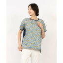 ブローディア BRODIAEA リバティープリントミラクルウェーブ ボタニカル柄切り替え半袖Tシャツ (ネイビー)